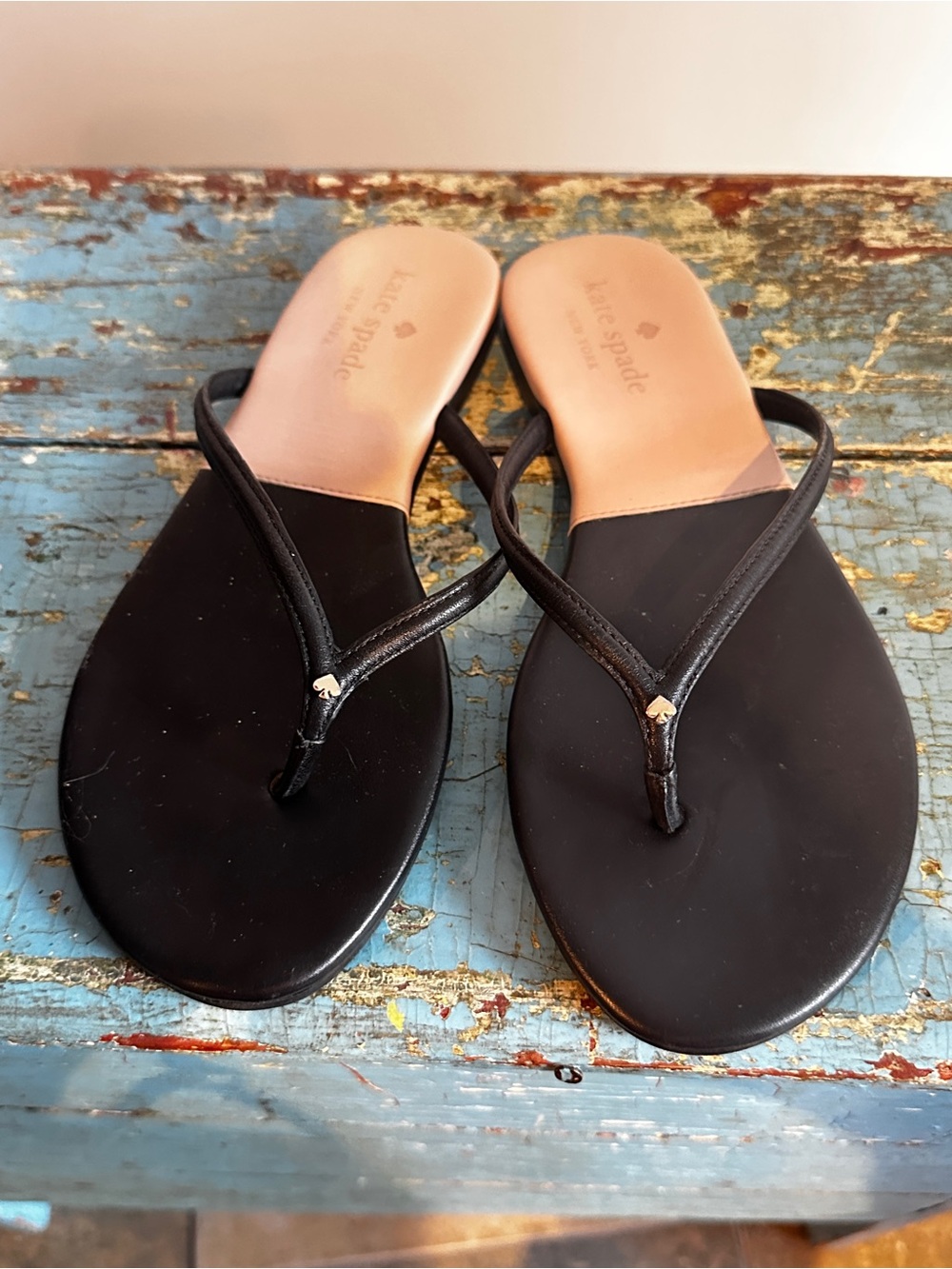 kate spade Black Leather Thong Sandals